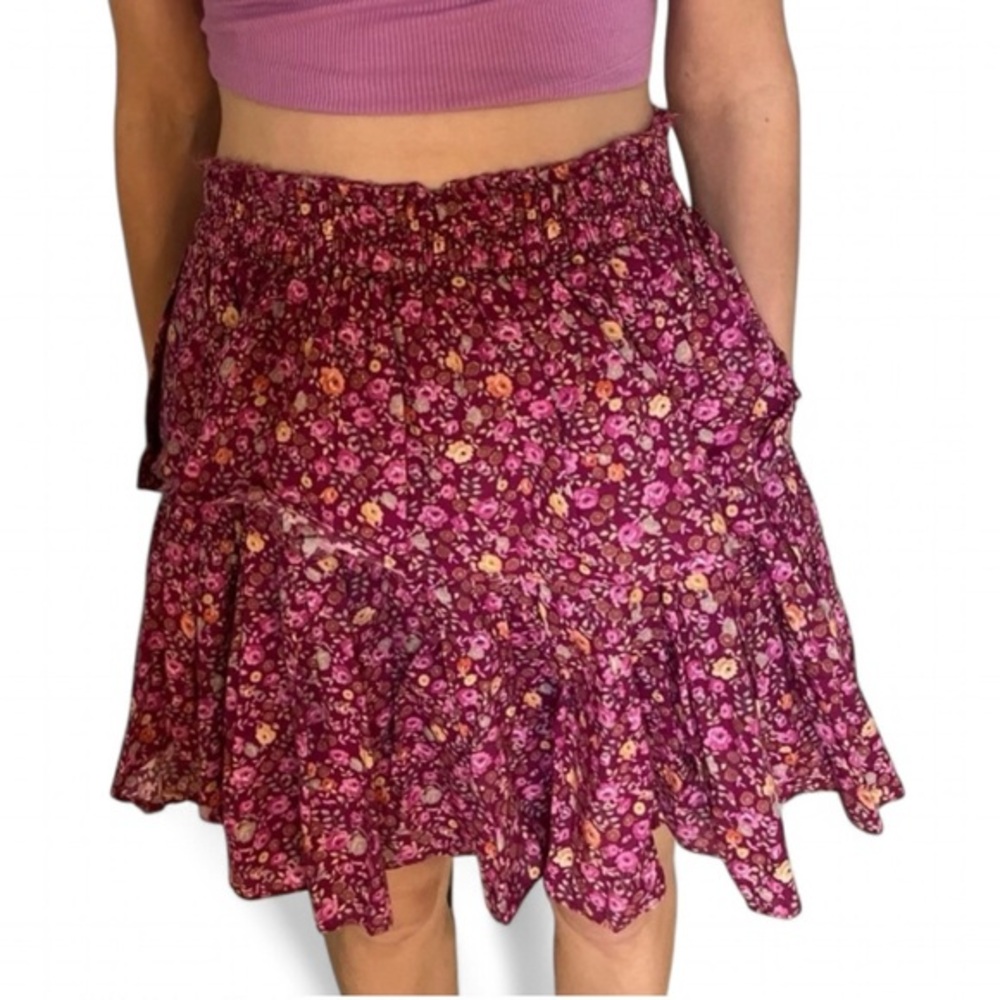 LoveShackFancy Cherry Wine Ditsy Floral Pink Ruffle Skirt, Size P (= 00/XXS)